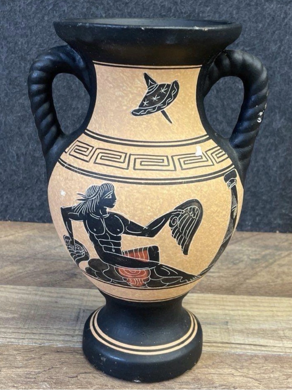 Hand Made in Greece Greek Amphora Vase Black Figure Mythology Pottery 8.5”